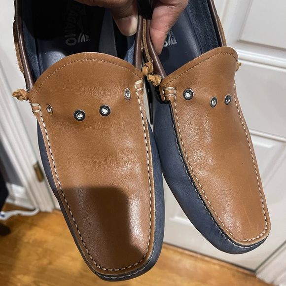 Rare Salvatore Ferragamo Driving Shoes Blue/Tan Sz 10.5 D - Picture 2 of 16